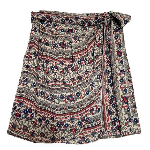 MNG Mango Mini Skirt Waist Tie Floral Diamond Filigree Printed Navy Blue 4 - Picture 1 of 4